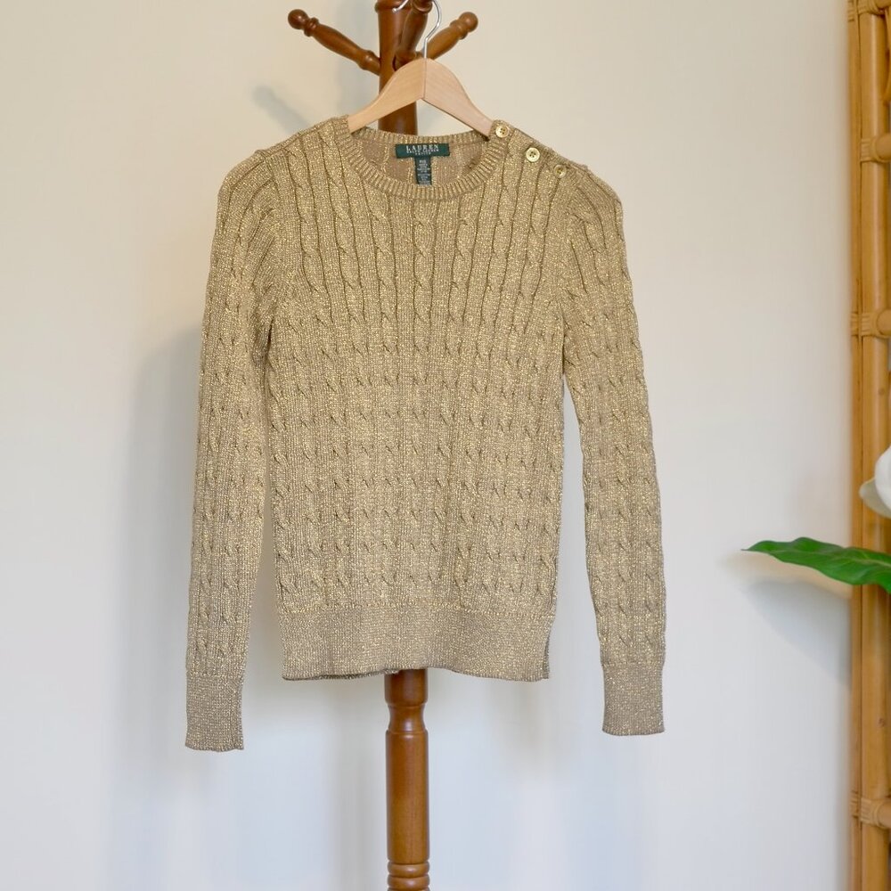 Ralph Lauren Women’s Gold Crew Neck Cotton Blend Sweater PXS NWOT